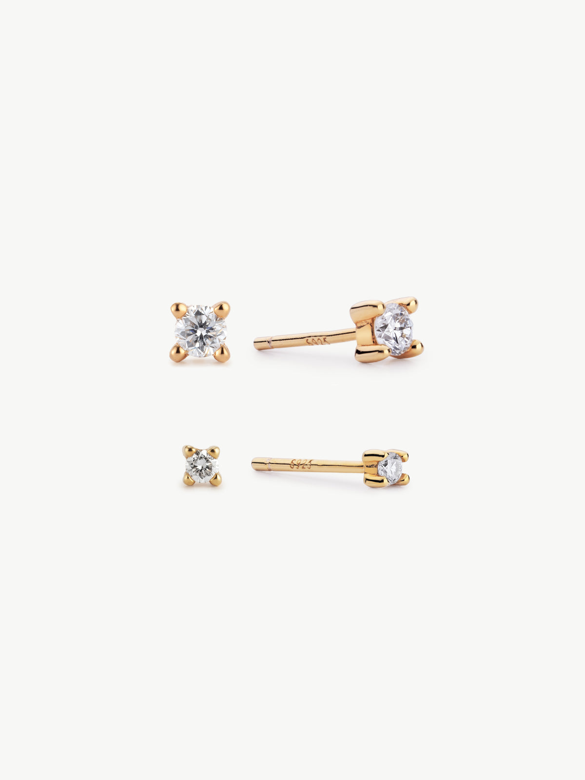 classic and mini lab grown diamond stud earrings in 18ct gold vermeil