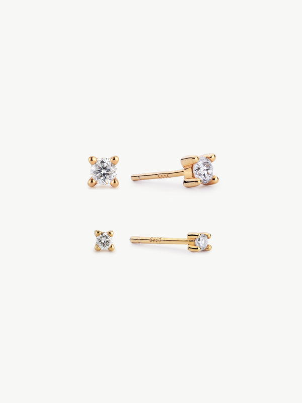 classic and mini lab grown diamond stud earrings in 18ct gold vermeil
