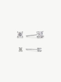 classic and mini lab grown diamond studs earring set in sterling silver