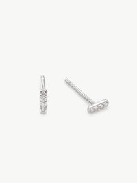 dainty diamond bar stud in sterling silver