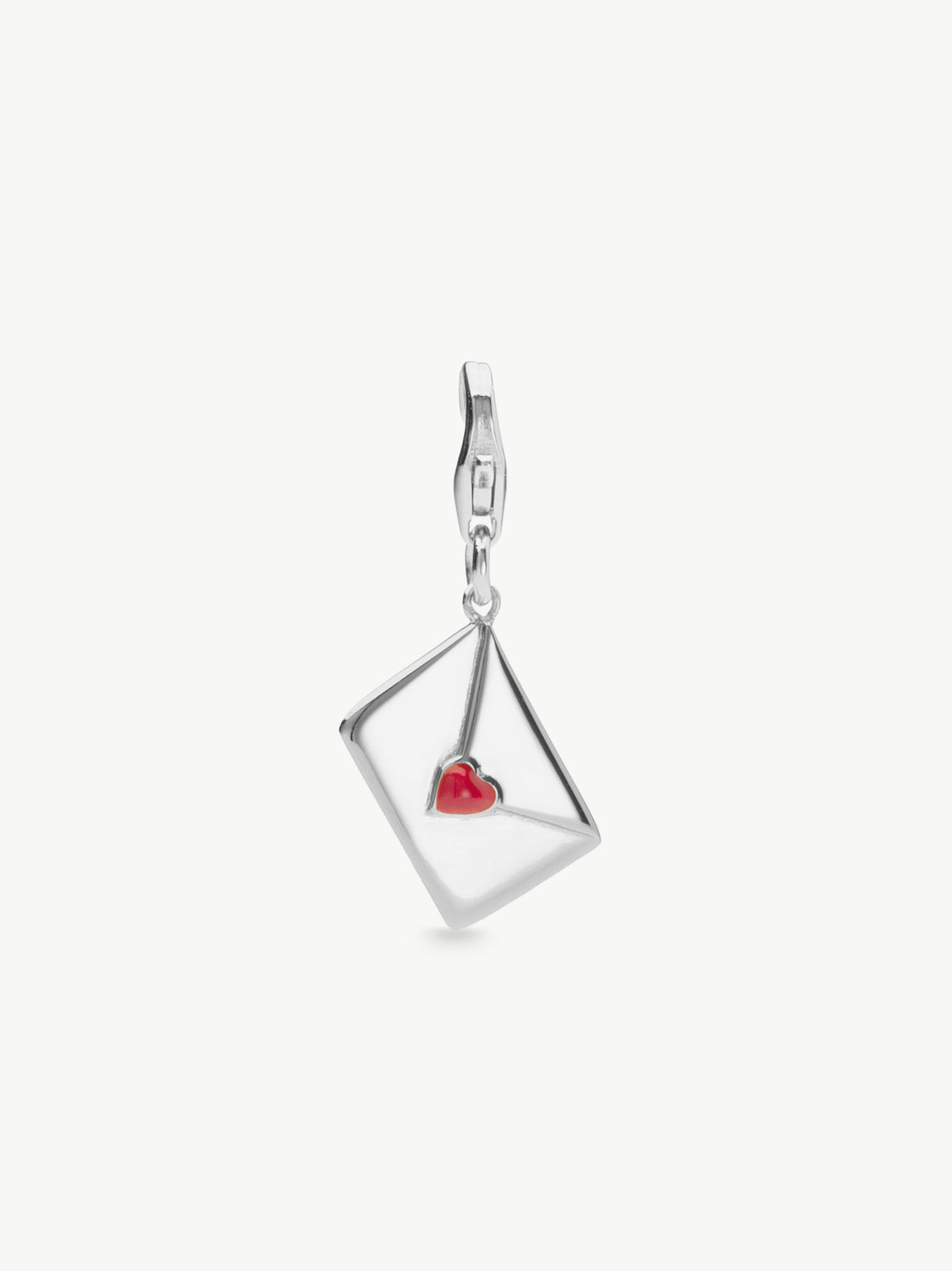 enamel letter charm with red heart in silver