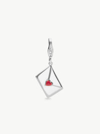 enamel letter charm with red heart in silver