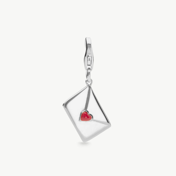 enamel letter charm with red heart in silver