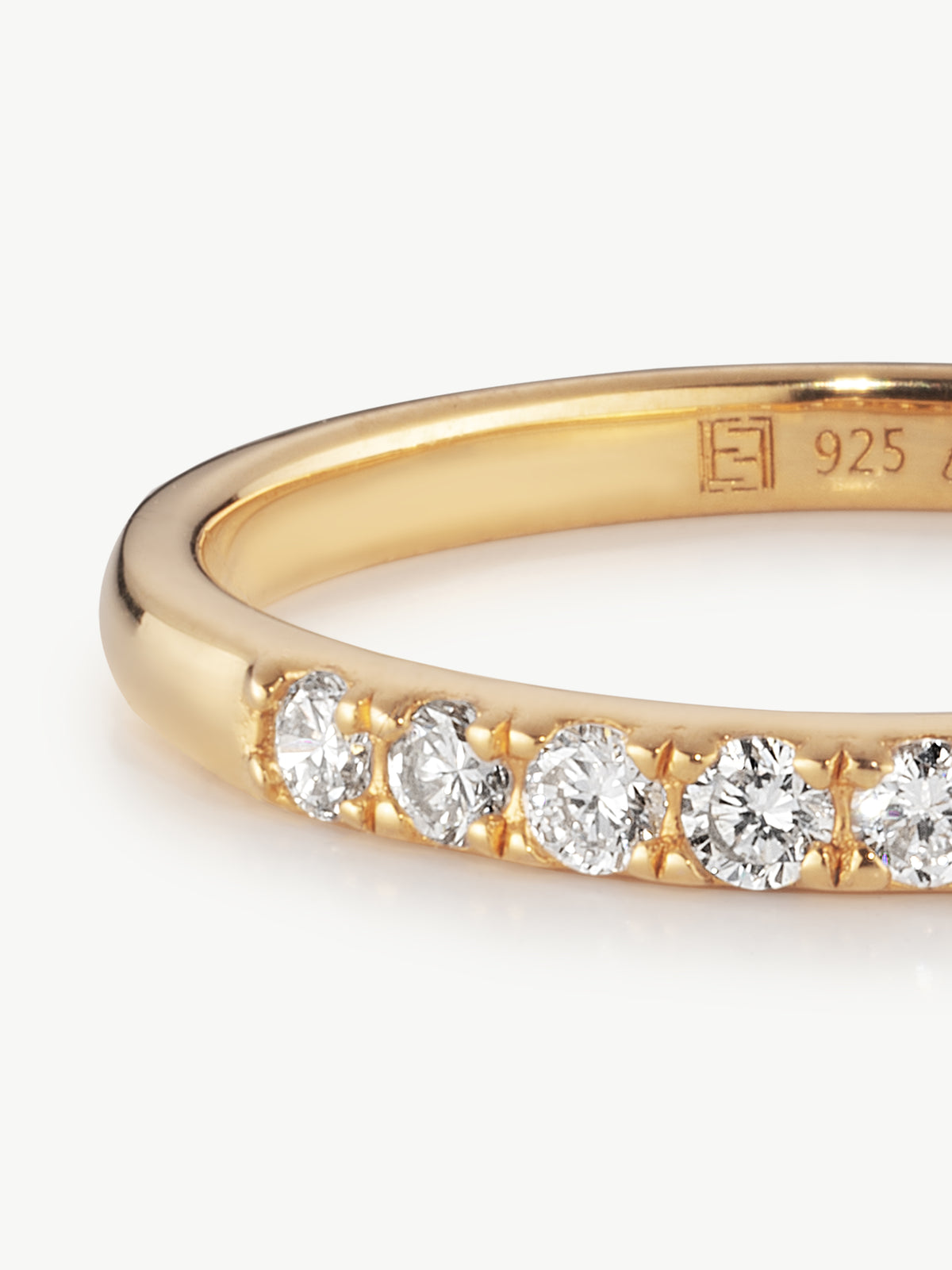 eternity ring close up in gold vermeil  with lab grown diamonds