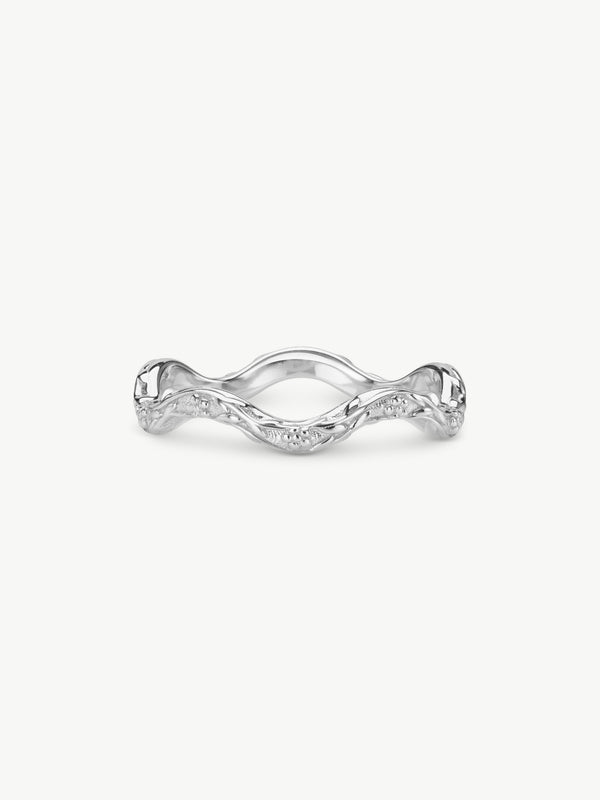 Wave floral ring sterling silver flat