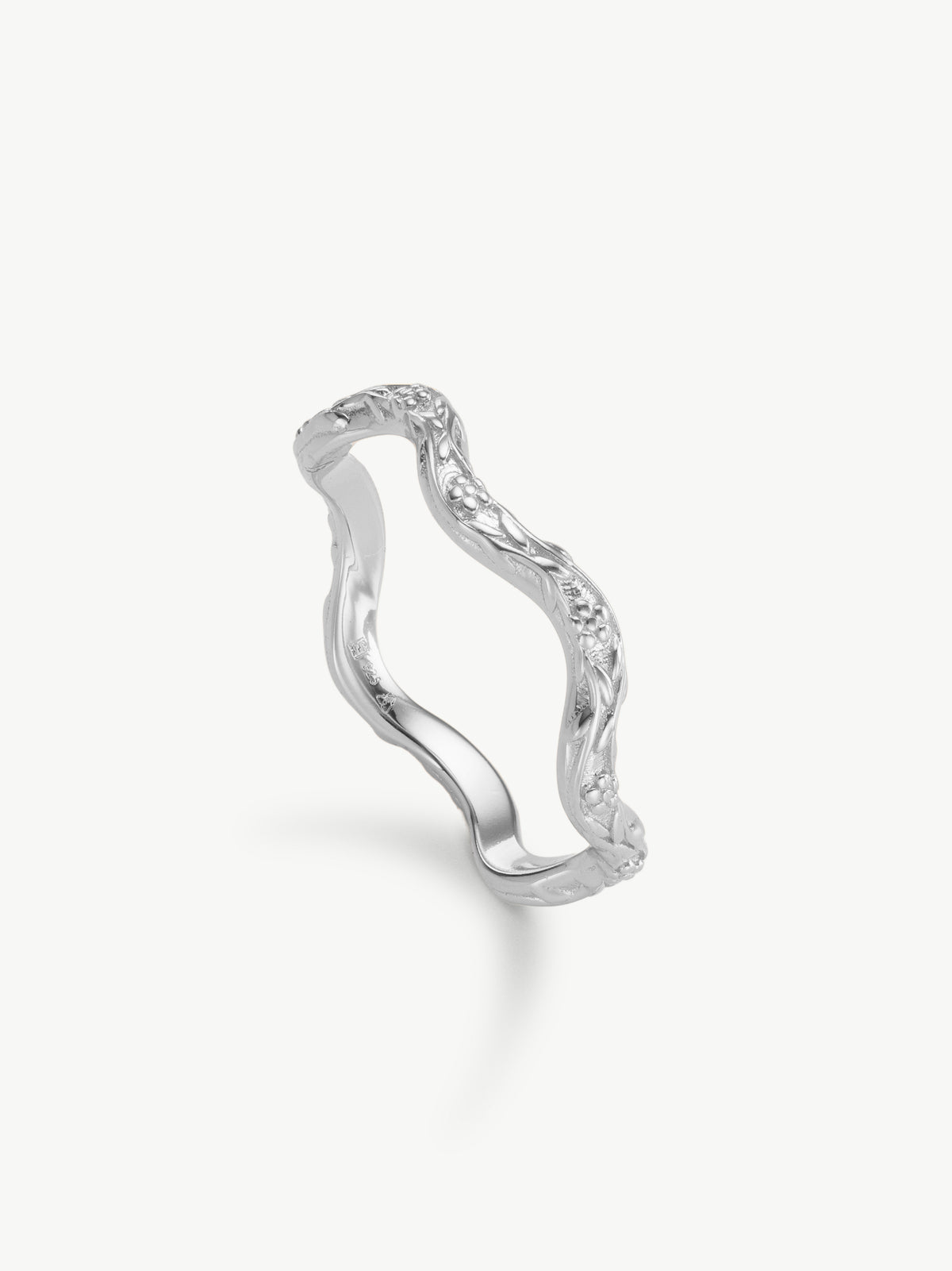 Wave floral ring sterling silver side