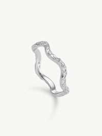 Wave floral ring sterling silver side