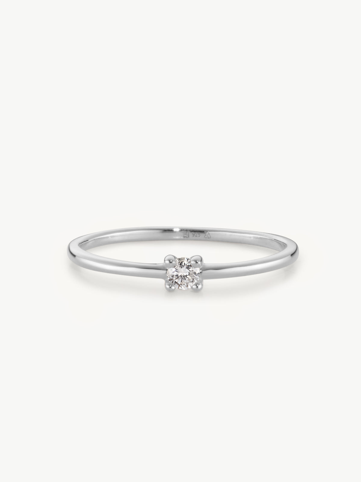 lab grown diamond solitaire ring in sterling silver  different angle from L'ERA jewellery