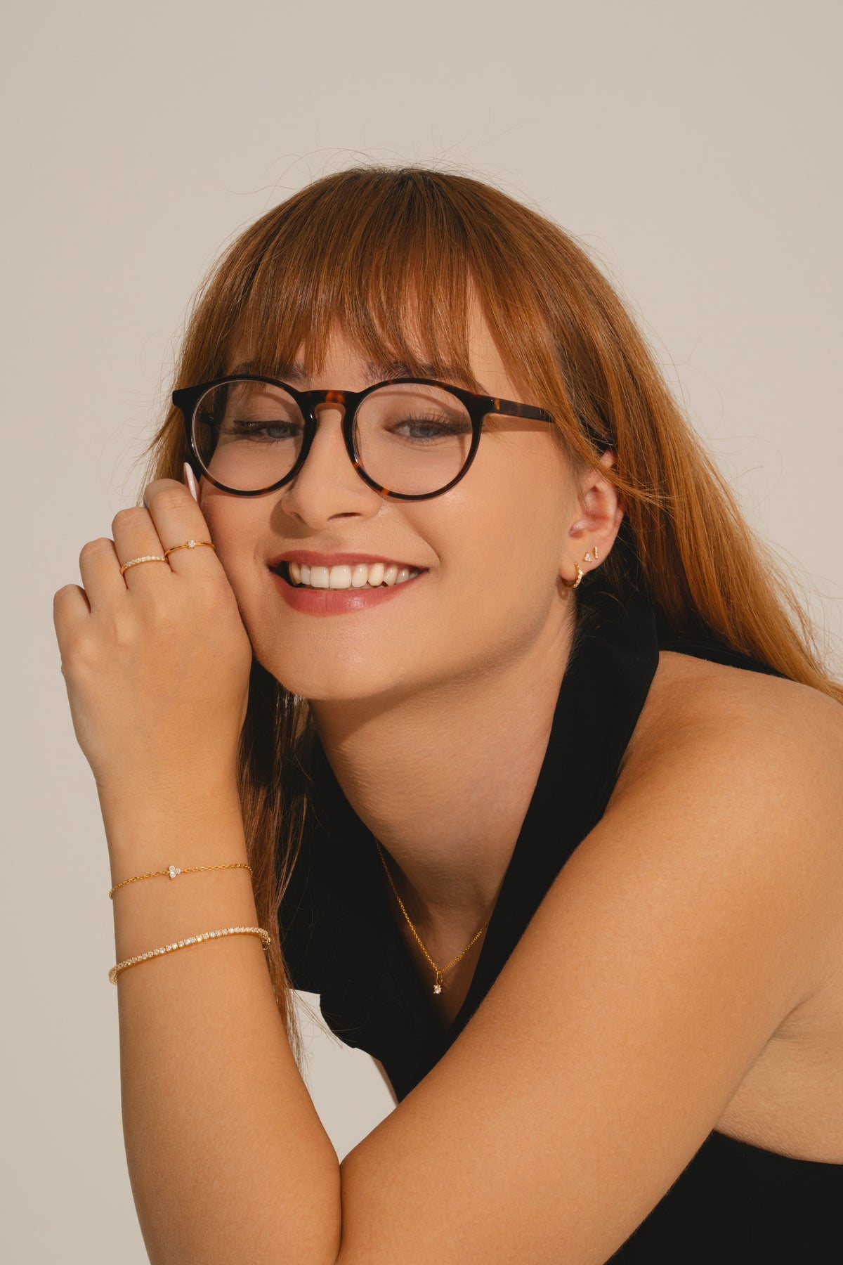 lab grown diamond tennis bracelet in 18ct gold vermeil on model