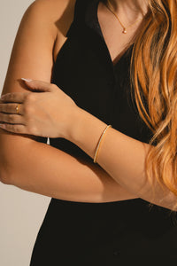 lab grown diamond tennis bracelet in gold vermeil on model