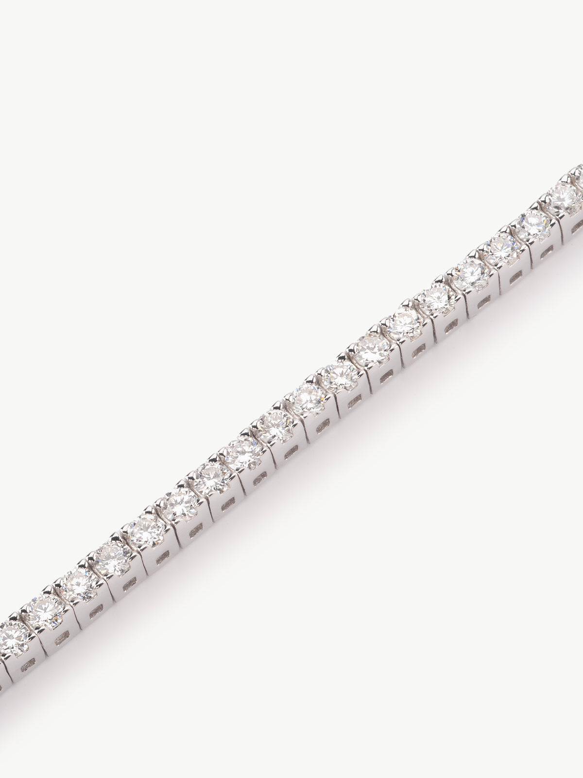 lab grown diamond tennis bracelet in sterling silver close up