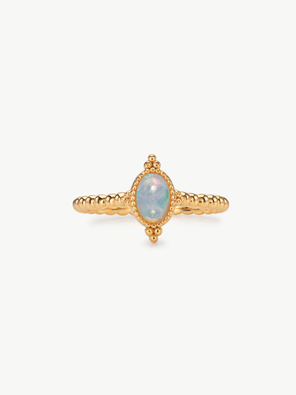 lab grown opal beaded ring in 18ct gold vermeil with a wed-fit design.