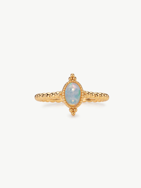 lab grown opal beaded ring in 18ct gold vermeil with a wed-fit design.