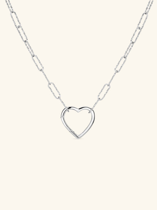 Mini Shimmer Heart Charm Necklace in Sterling Silver