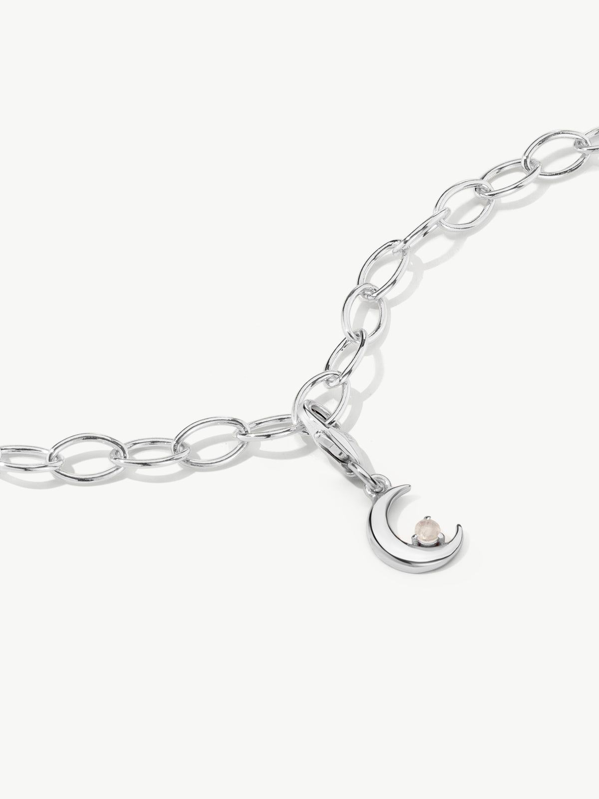 moon charm with moonstone on bracelet in silver 