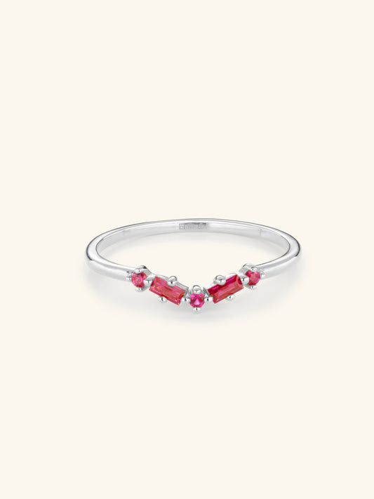 Wishbone ring with lab grown rubies in Sterling Silver