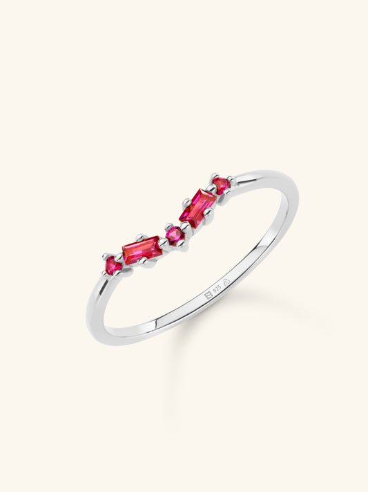 Wishbone ring with lab grown rubies in Sterling Silver