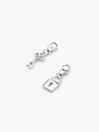 lock and key charm set in silver