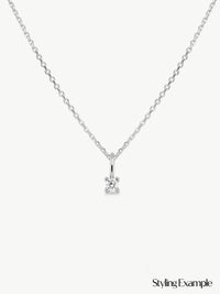 single diamond pendant on chain in sterling silver different angle